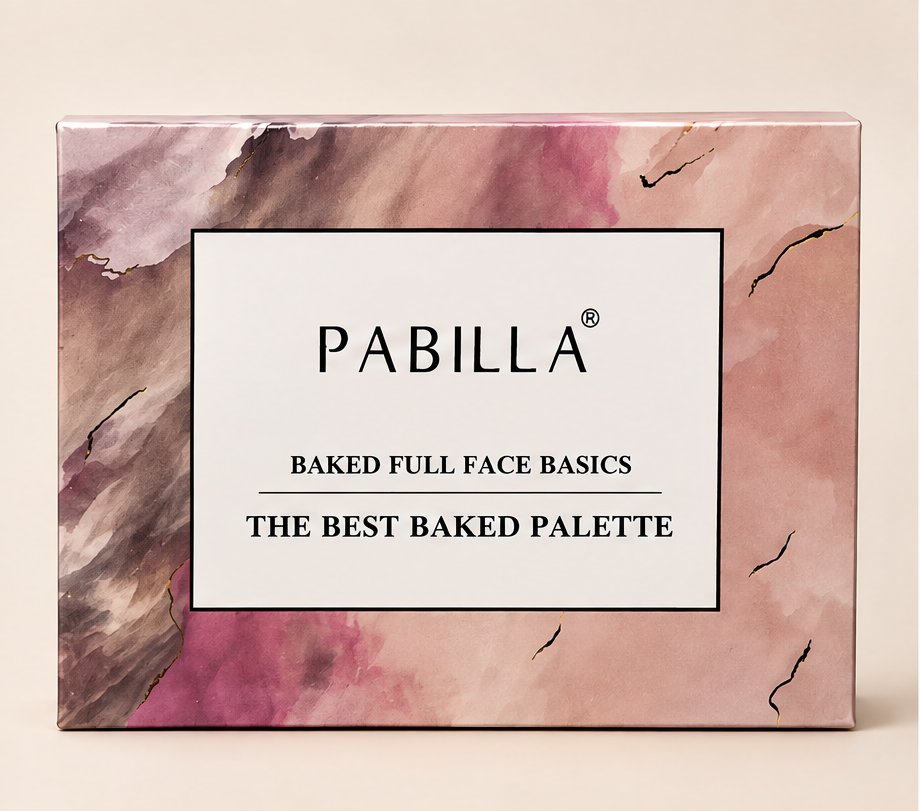 The Baked Full Face Basics box in pink and gold-veined marble