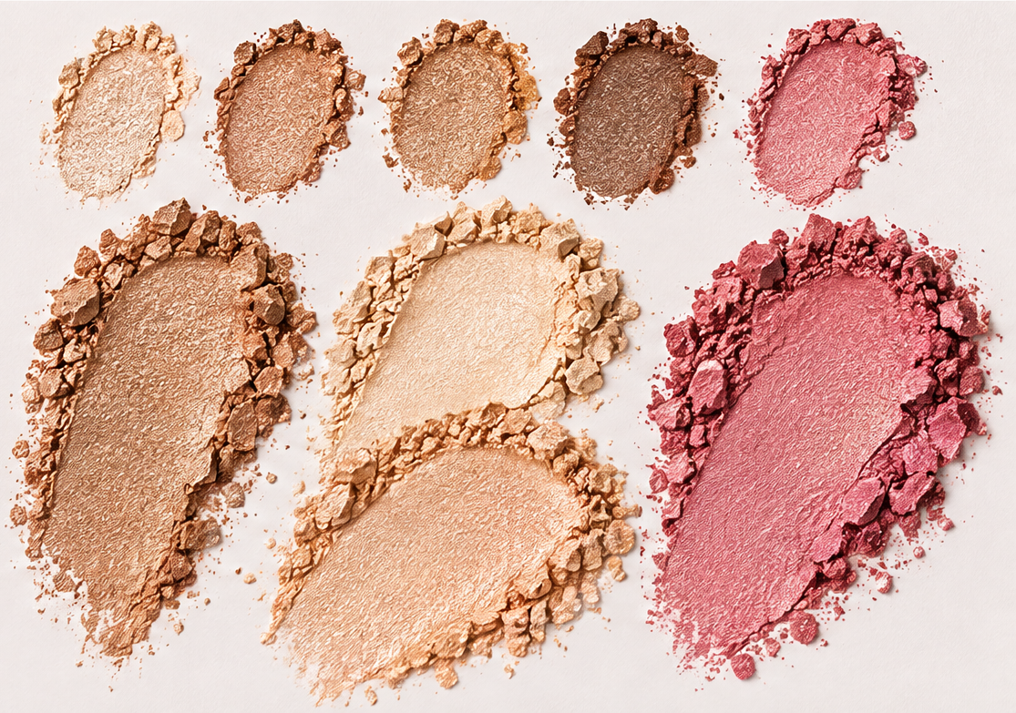 Crushed swatches of all seven shades, showing the baked texture