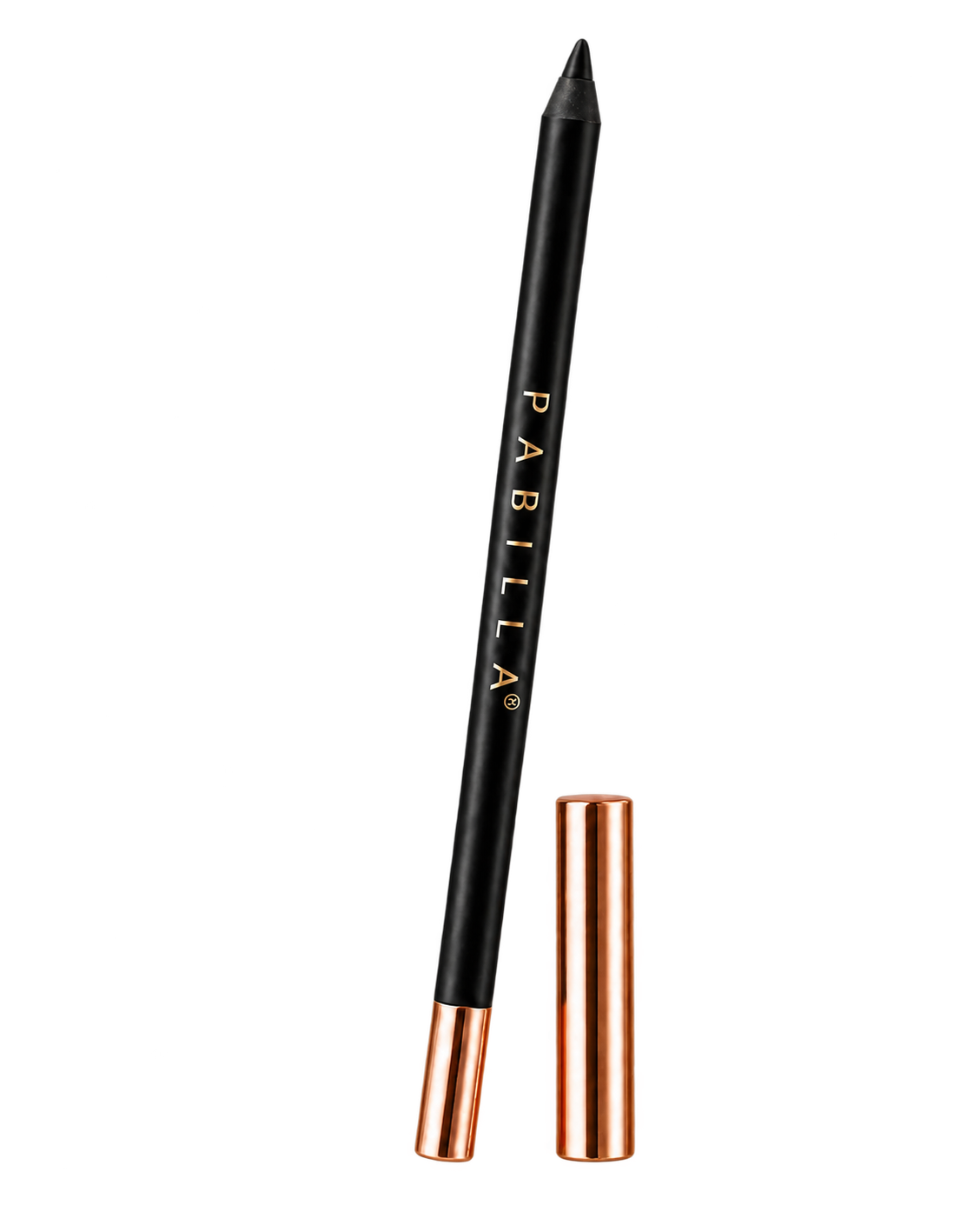 Pabilla Gel Eyeliner with exposed tip and rose-gold cap beside the pencil
