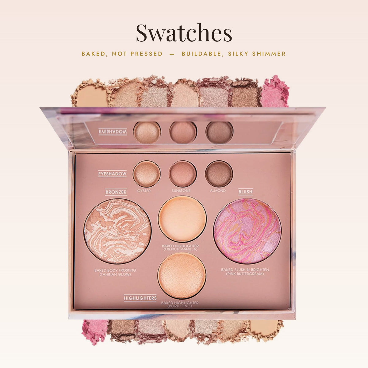 Baked Full Face Basics with swatches of every shade