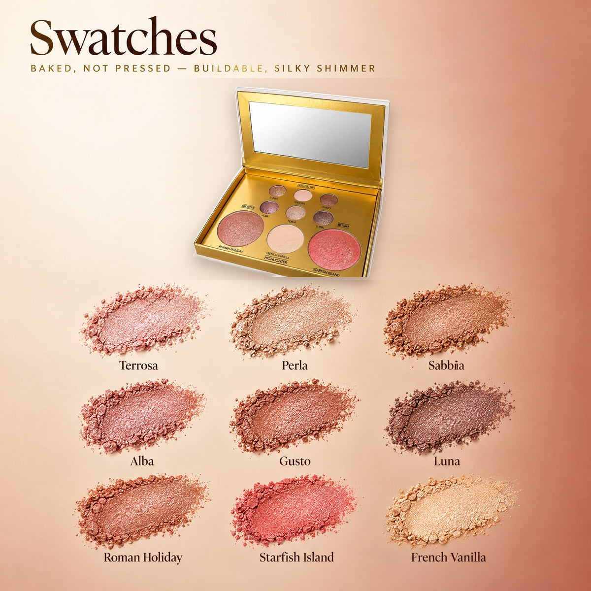 Swatches of all nine Tuscan Dreams shades